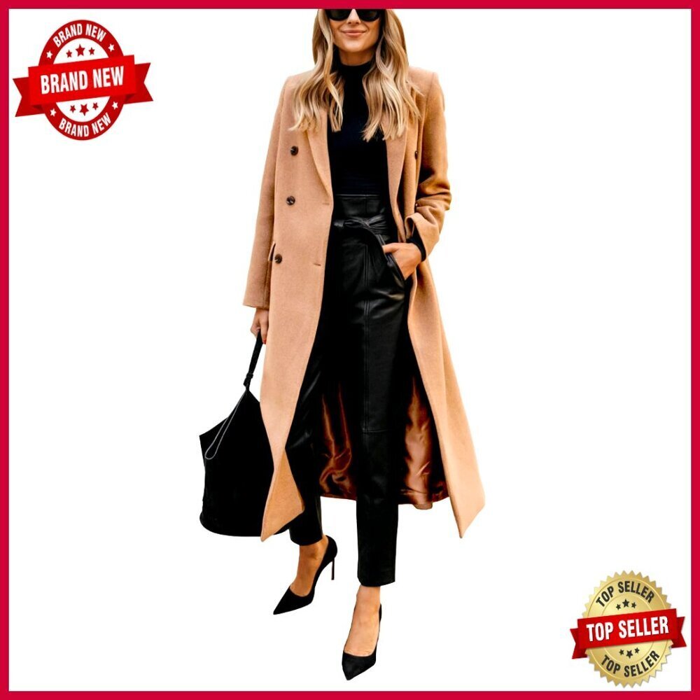 Wool Blend Trench Coat, Notch Lapel, Below Knee Length, Fully Lined